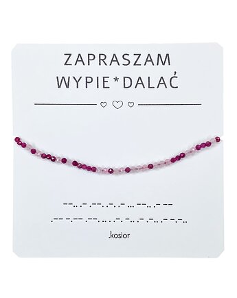 Bransoletka z alfabetem Morse Rubin, Kwarc różowy, karolina kosior