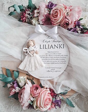 PAMIĄTKA CHRZTU ŚWIĘTEGO kartka  aniołek z modlitwą prezent na chrzest, LOO LOO DREAM