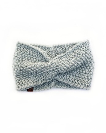 Jasnoszara opaska zimowa twist z wełny merino, Holy Alpaca Knit