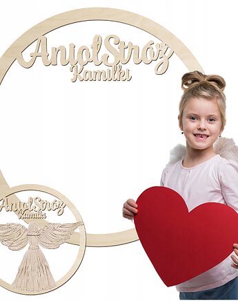 Drewniana obręcz do makramy z napisem ANIOŁ STRÓŻ z IMIENIEM 20cm 1SZT, smxdsgn
