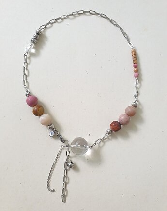 Naszyjnik FANABERIA łańcuchy, kulki kryształ górski, róże, modesign