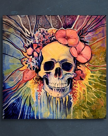 Flower skull  obraz akrylowy na płótnie, mixed media art, MOCO DECO Studio