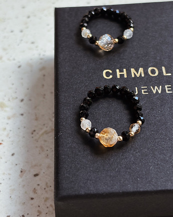 Pierścionek elastyczny Onyks i Cytryn, Chmolowska Jewellery