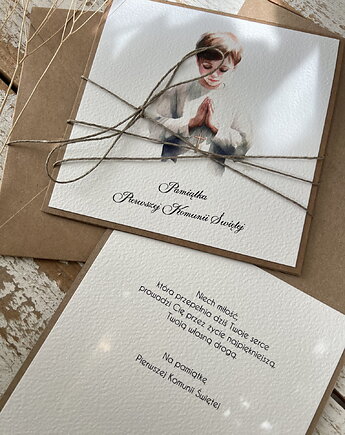 Ręcznie robiona kartka na komunię z życzeniami dla chłopca, sorte