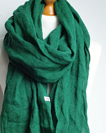 Szalik lniany damski, lniany szal na wiosnę, ZIELONY, Pracownia Rękodzieła Zolla