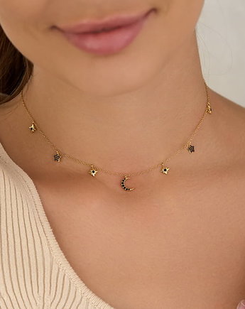 Choker czarne cyrkonie srebro 925 pozłacane, Coccola JEWELLERY