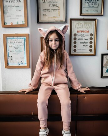 Bluza z kapturem z uszami kota dla dziecka różowa, USZYTE
