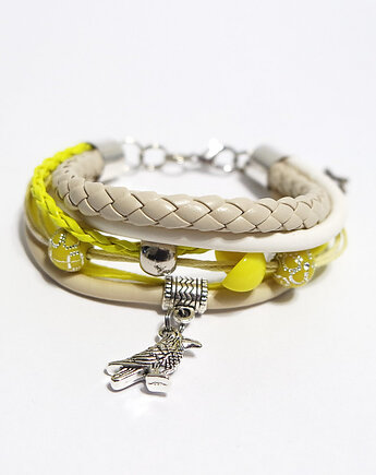 Bransoletka - Żółty ptaszek - rzemienie