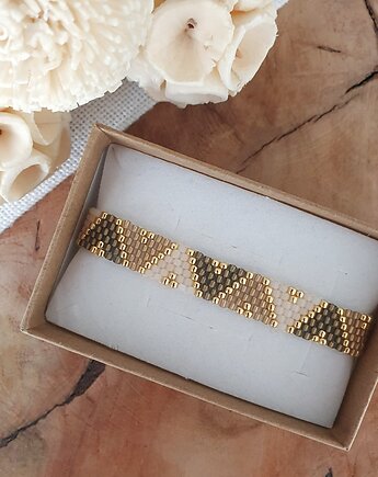 Beżowa bransoletka we wzory geometryczne, LEI handmade 