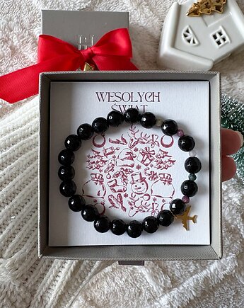 Świąteczna elegancka bransoletka z agatów i turmalinów, Hey details