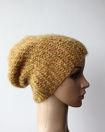 Miodowa długa czapka beanie nerd krasnal hipster, RękaProduction