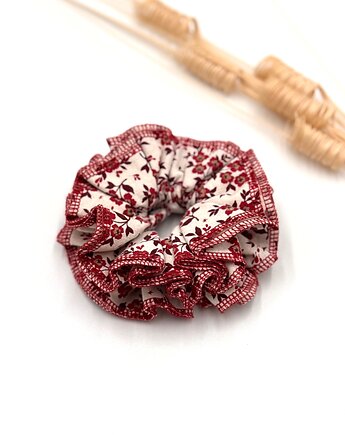 Scrunchie Falbana Czerwone kwiatuszki, wu handmade