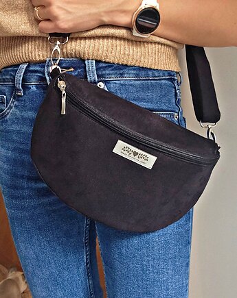 Czarna nerka eko zamsz boho na ramię pojemna, Made by Joan