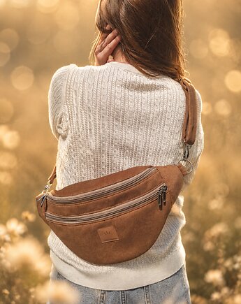 Maxi nerka damska z tkaniny 'wool look' Orzech Laskowy, sabi tatka