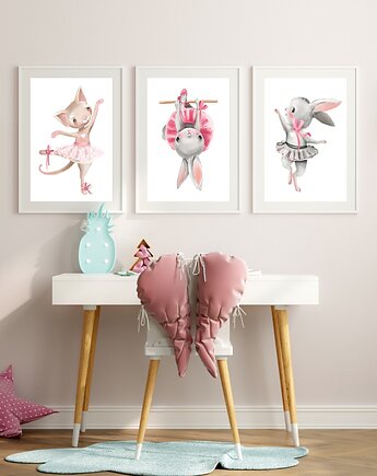 Plakaty Królik, Kot, Baletnice Plakaty Na Ścianę Dla Dzieci 3 szt, Magnetyczne Studio