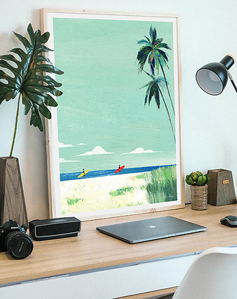 Plaża surferów - plakat 50x70 cm - wakacje pod palmami, minimalmill
