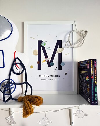 Kosmiczny plakat z Imieniem Inicjałem dziecka - Kosmos, happykidsprints