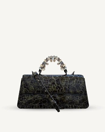 "Audrey Baguette" torebka z perłami słodkowodnymi, skóra na wzór krokodyla, Hedonism