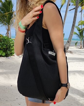 Duża torba worek boho czarna XXL na ramię, Made by Joan