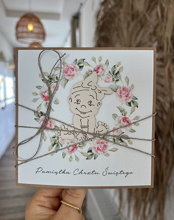 Wyjątkowa kartka ręcznie robiona na chrzest święty, sorte