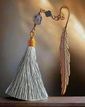 Zakładka PREMIUM : z koniczynką : szarość i złoto, kaktusia