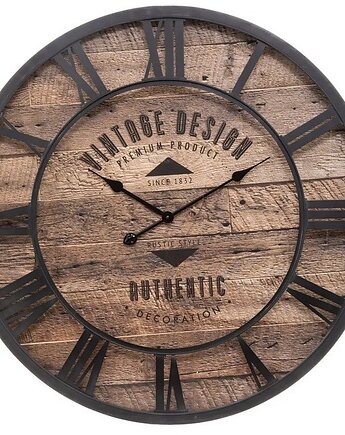 Duży zegar ścienny drewno, metal Vintage 80 cm