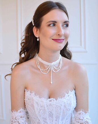 Choker wiązany z perłami model Fia, Anelis Atelier