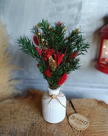 Świąteczny zestaw dekoracyjny - wazonik z bukietem, BohoSuszki