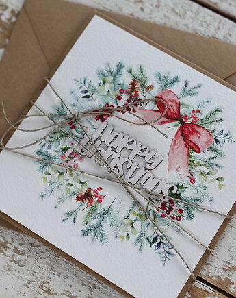 Kartka świąteczna ręcznie robiona na Boże Narodzenie Happy Christmas, sorte