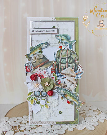 Męska kartka urodzinowa, prezent na urodziny dla wędkarza GOTOWA, Lulaczkowo