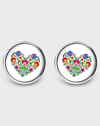 Kolczyki sztyfty - Folkowe serce - grafika, yenoo