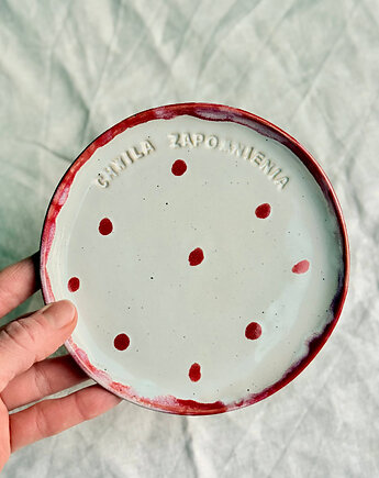 Talerz deserowy z napisem, JD loves CERAMICS