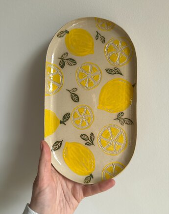 Talerz owalny, patera w cytryny, Glina & Lina