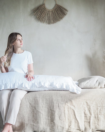 Lniana poszewka z falbanką na długą poduszkę PURE WHITE, so linen!