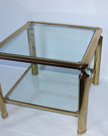 Stolik kawowy modern, lata 60., mosiądz i szkło, Relikt design