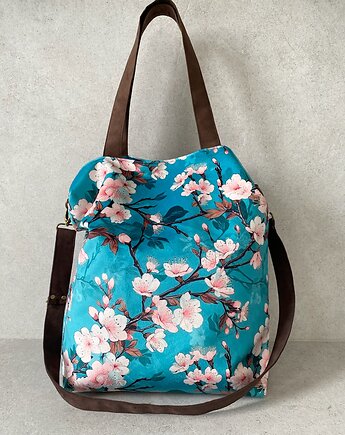 Torba na ramię XXL - print kwitnąca wiśnia, PRACOWNIA 166