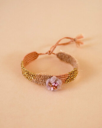 Bransoletka handmade z nici z kwiatuszkiem i koralikami, Słońcem Tkane