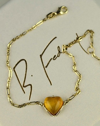 Złota bransoletka z bursztynowym sercem pr. 585, Barbara Fedorczyk
