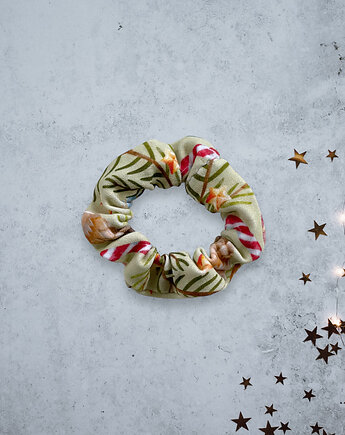 Scrunchie gumka frotka wąska - świąteczna stroik zielona, Zdunetti