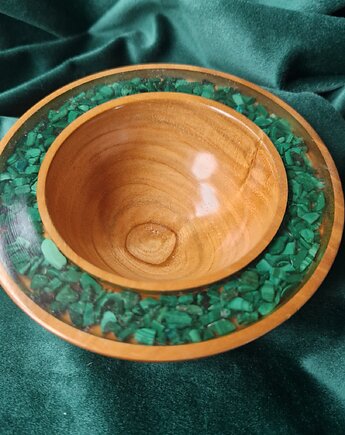 Miseczka z wiśni inkrustowana malachitem, Fairytalewood