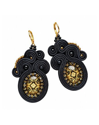 Czarno- złote eleganckie kolczyki sutasz, Mró Soutache