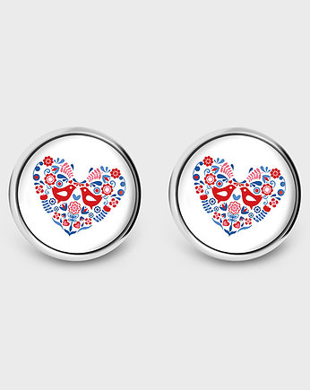 Kolczyki sztyfty - Folkowe ptaszki - grafika, yenoo