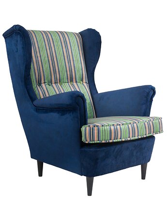 Fotel uszak Cambridge we wzory, kolorowy, patchwork, welurowy, Flamingos