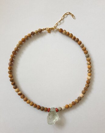 Naszyjnik z wisiorem ROOTS jaspis obrazkowy, prasiolit, modesign