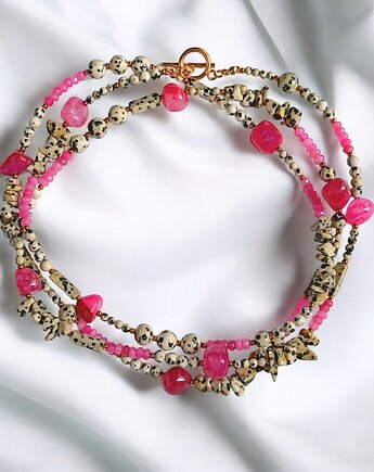 UNIKATOWY sznur kamieni 120cm : naszyjnik : jaspis i róż, kaktusia