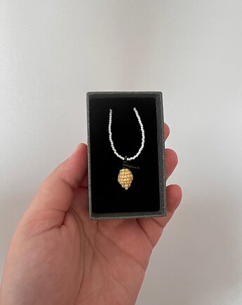 Handmade naszyjnik z plecioną cytrynka z koralików, Juicy Beads