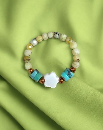 Pierścionek : summer : turkus, muszla, kaktusia