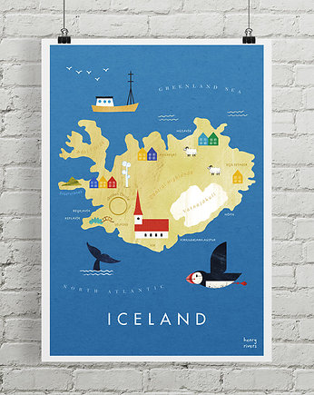 Plakat Islandia - mapa graficzna - format A3, minimalmill