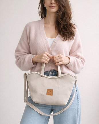 Zamszowa torebka kuferek z falami Kremowa, sabi tatka