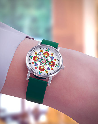 Zegarek  mały - Mandala folk - silikonowy, zielony, yenoo